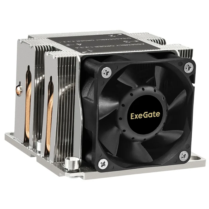 Кулер для процессора Exegate EX293439RUS Кулер ExeGate ESNK-P0068AP4.PWM.2U.3647.Cu (Al+Cu, 2U, 4 тепл. трубки, LGA3647, TDP 205W, PWM, 2100-6800RPM, 2 ball bearing, 4pin, 52db, 430г, на винтах, с термопастой, Retail box)