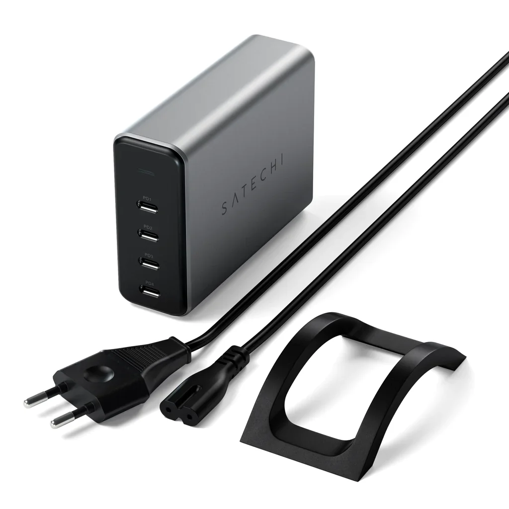 Сетевое зарядное устройство Satechi 165W USB-C 4-Port PD GaN Charger. Цвет - Серый космос. Satechi 165W USB-C 4-Port PD GaN Charger - Space Gray