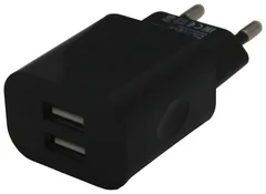 Сетевое зарядное устройство BORASCO 2xUSB, microUSB, 2.1A, черный [20649]