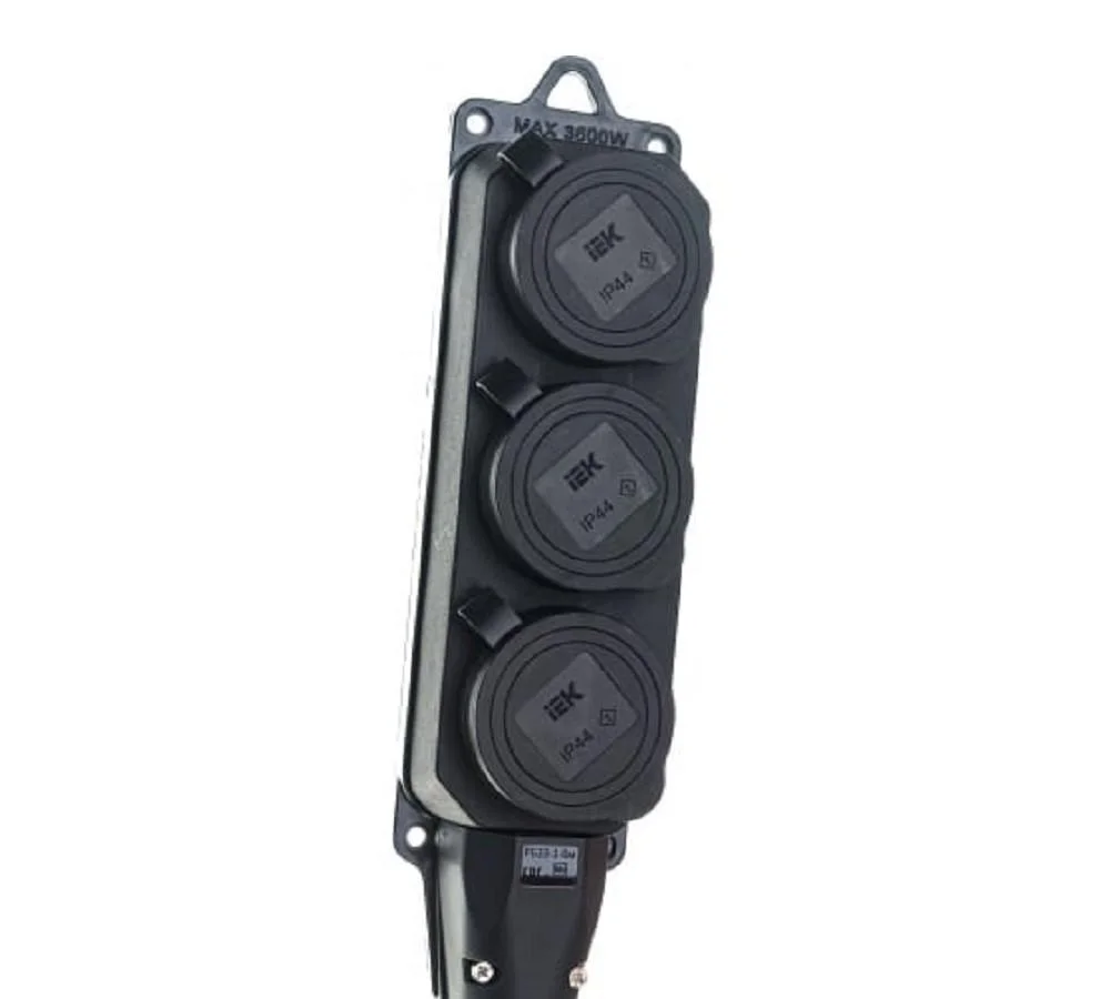 Розетка трехместная с защитными крышками Iek PKR61-016-2-K02 РБ33-1-0м ОМЕГА IP44 черная