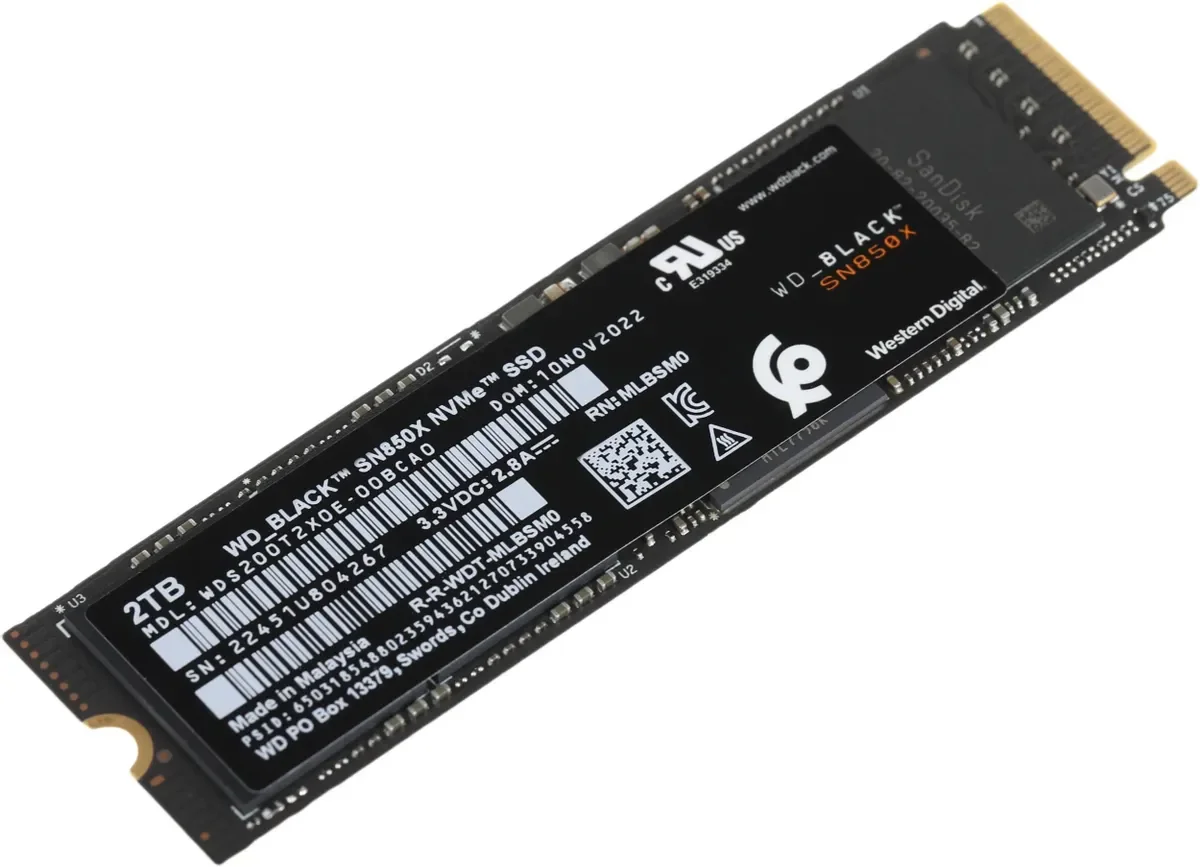 Твердотельный жесткий диск SSD WD SSD Black SN850X, 2.0TB, M.2(22x80mm), NVMe, PCIe 4.0 x4