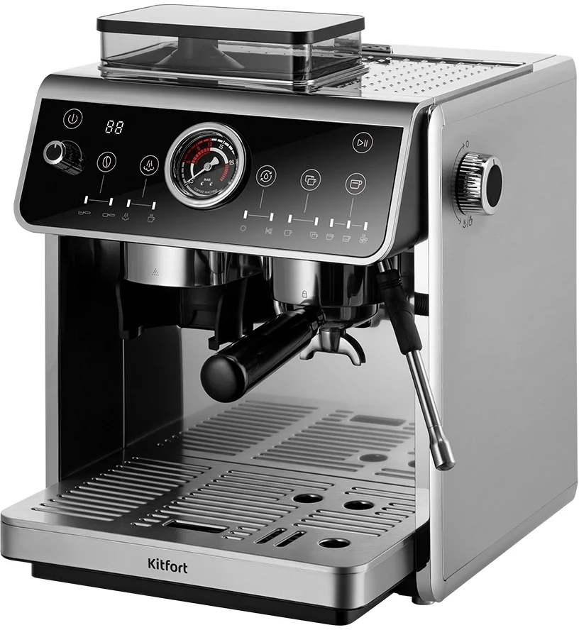 Кофеварка KitFort КТ-7321,  рожковая,  нержавеющая сталь  / черный