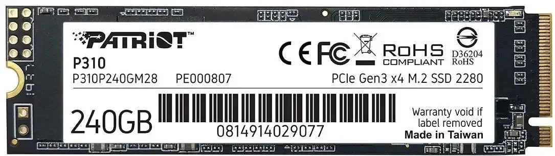 SSD накопитель Patriot P310 240ГБ, M.2 2280, PCIe 3.0 x4 (P310P240GM28)