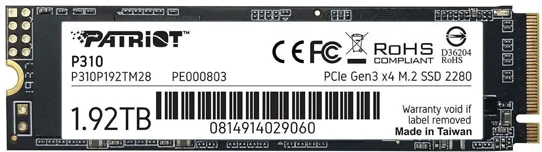 SSD накопитель Patriot P310 1.92ТБ, M.2 2280, PCIe 3.0 x4,  NVMe,  M.2 (P310P192TM28)