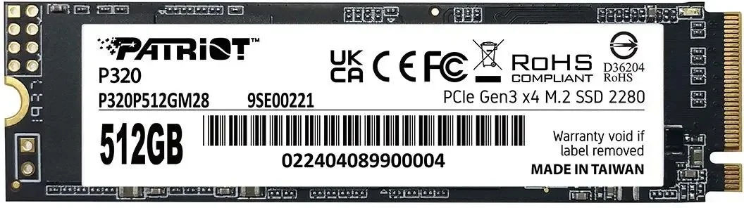 SSD накопитель Patriot P320 512ГБ, M.2 2280, PCIe 3.0 x4,  NVMe,  M.2 (P320P512GM28)