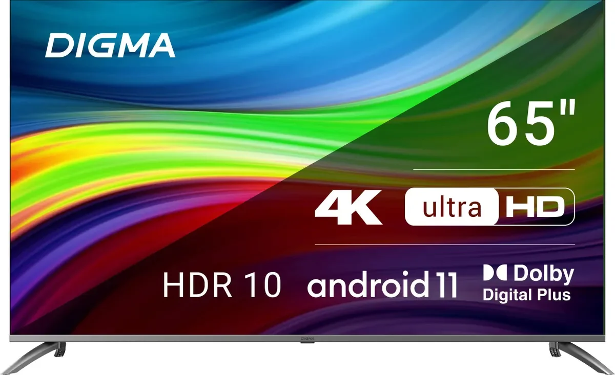 Телевизор 65" Digma DM-LED65UBB41, 4K Ultra HD, SMART TV, Android, темно-серебристый
