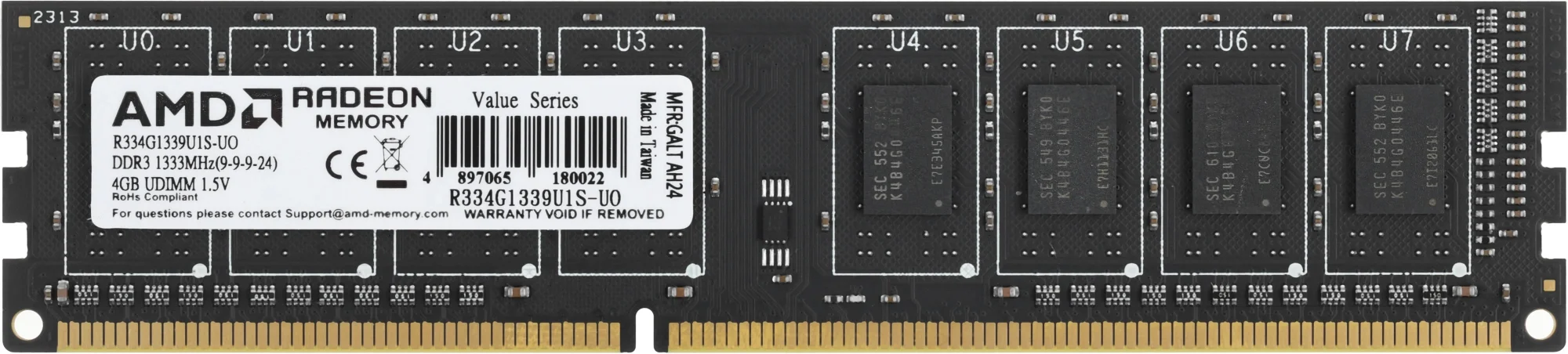 Оперативная память AMD R3 Value R334G1339U1S-U DDR3-1x4ГБ 1333МГц, DIMM, Ret